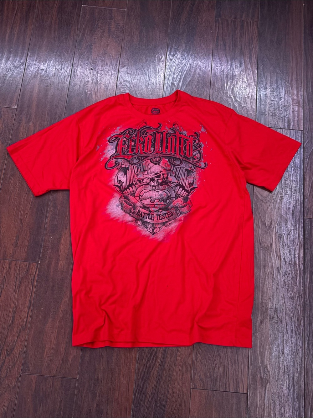 Ecko Unlimited Red Graphic Tee with Skull Crest